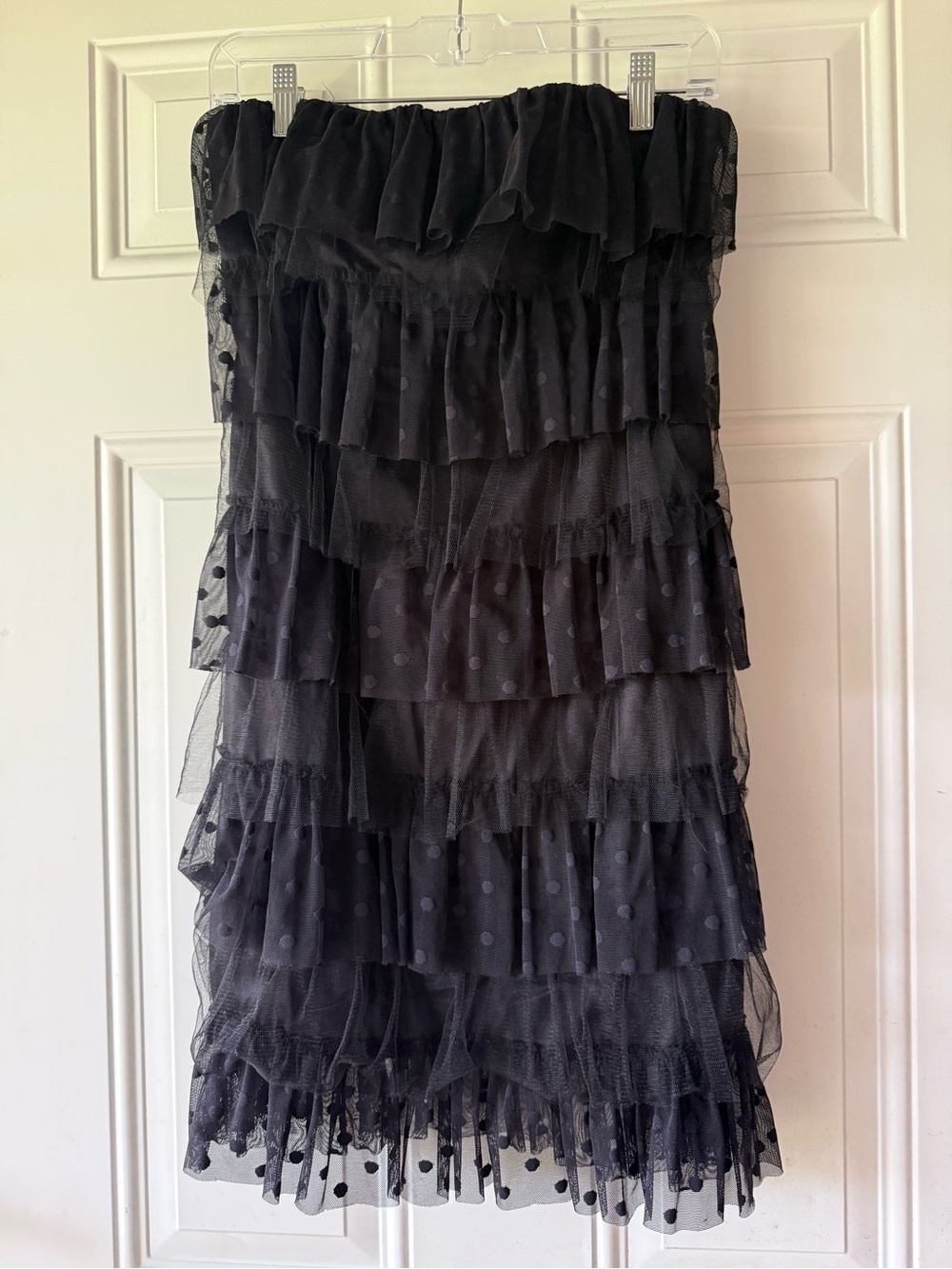 🎯50% OFF! Strapless Black Tiered Ruffle Polka Dot Tulle Mini Dress